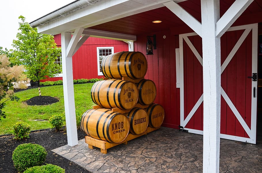 usa, kentucky, destille, distillery, jim beam, america, barrels, hut, architecture, barrel