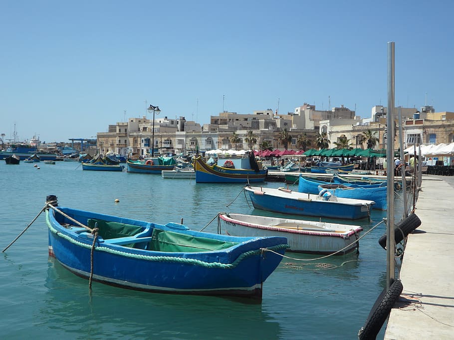 Marsaxlokk, puerto, Luzzu, Malta, uzzus, colorido, pintoresco, barco de pesca, barcos de pesca, embarcación náutica