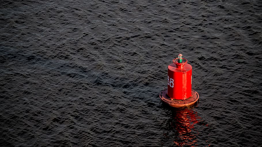 red, lifesaver, body, water, dark, tank, safety, high angle view, traffic cone, day