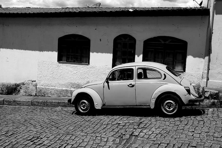 fusca, old house, vintage, vehicle, retro, old, volkswagen, car, architecture, built structure