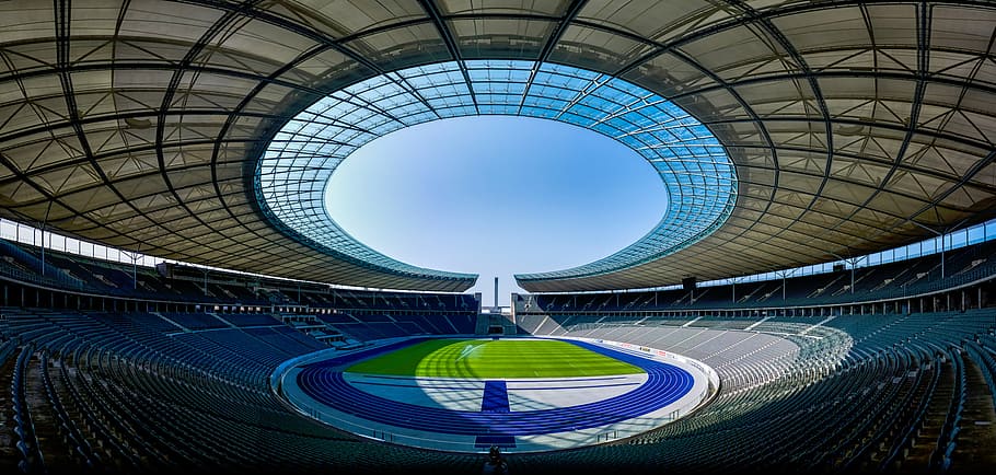 landscape photography, stadium, buildings, structure, architecture, design, lines, field, indoors, circle
