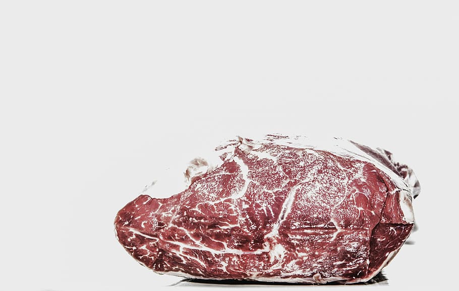 red abstract painting, red, white, sack, food, cook, meat, raw, minimalist, studio shot