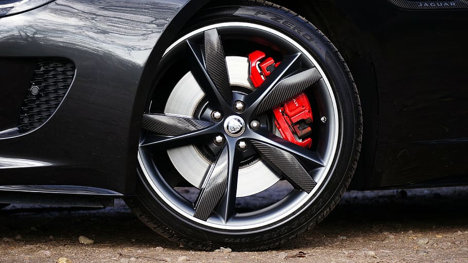carbonfiber 5-, 5-spoke, automotive, wheel, tire, jaguar, sports car, fast, automobile, f-type