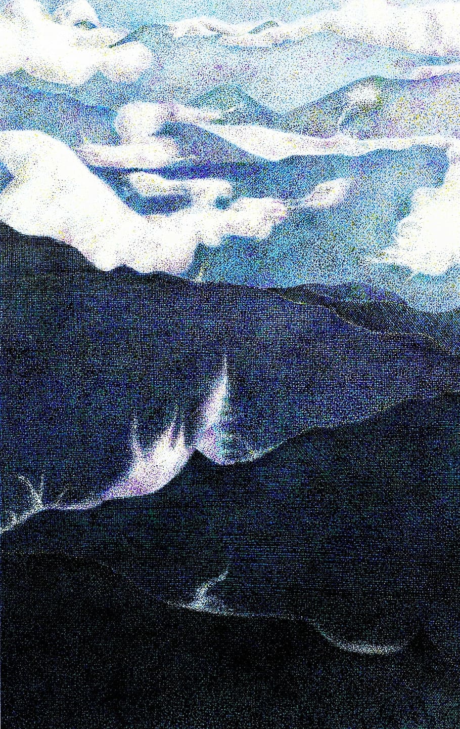 biru, pegunungan, Blue Mountains, Cat Akrilik, karya seni, awan, menggambar, domain publik, alam, laut