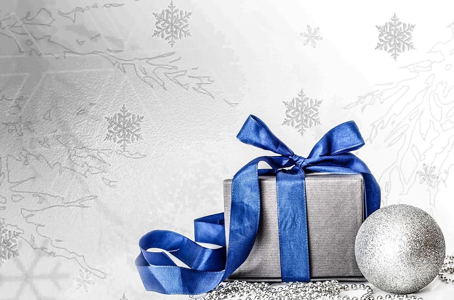 Gris, caja de regalo, azul, arte de la cinta, decoración, blanco, tiempo de Navidad, tarjeta de Navidad, brillo, ornamento