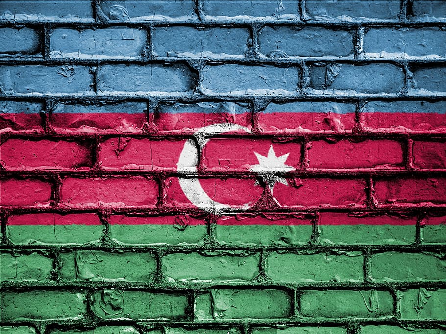 깃발, 기치, 국가, 상징, 전국의, 애국심이 강한, 애국심, 벽, 벽돌, 아제르바이잔