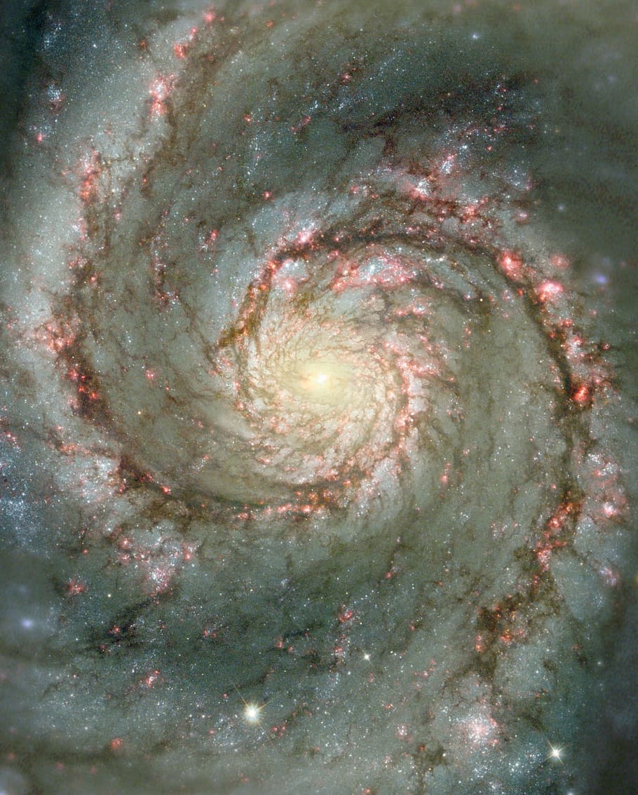 whirlpool galaxy, m51, cosmos, stars, messier 51, hubble space telescope, face-on spiral galaxy, helloworld, astronomy, space