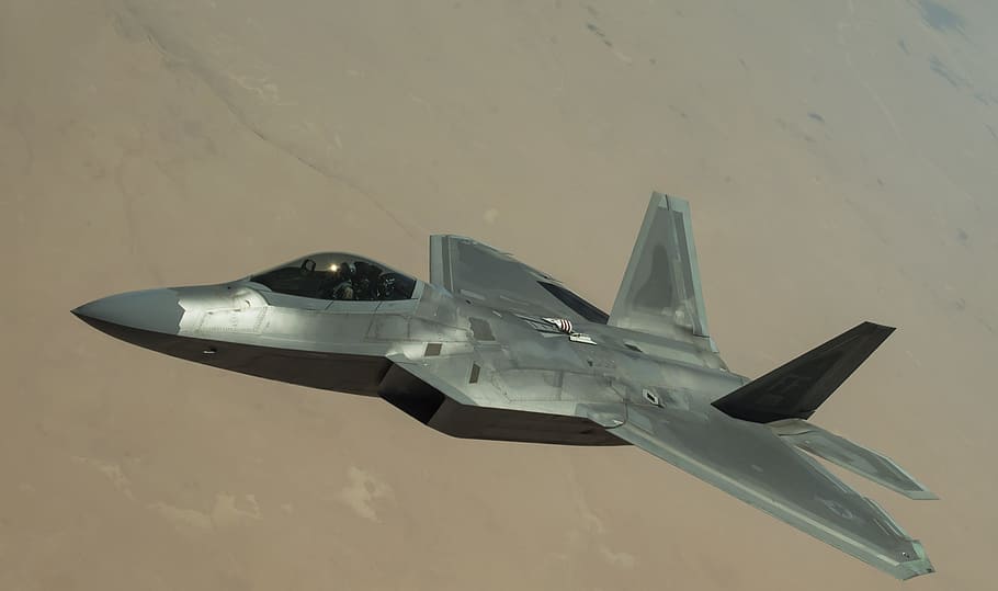gray fighter jet, f-22 raptor, stealth, aircraft, jet, aviation, plane, sky, airplane, f-22