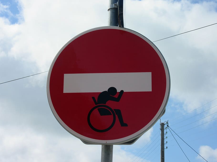 painel, logotipo, sinal de estrada, desenho, desativado, sem entrada, vermelho, nuvem - céu, sinal de aviso, vista de ângulo baixo