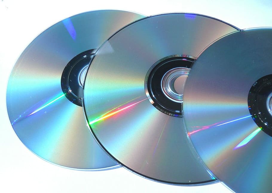 tiga, compact, disc, putih, permukaan, dvd, cd, disk, digital, data