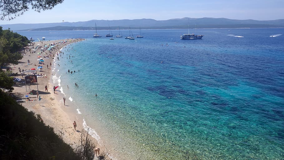 adriatic sea, vacations, beach, bank, zlatni rat, water, blue, tourism, croatia, brac