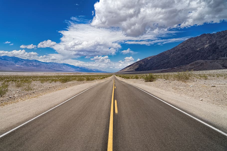 death valley, road, landscape, desert, nature, california, dry, panorama, away, movement