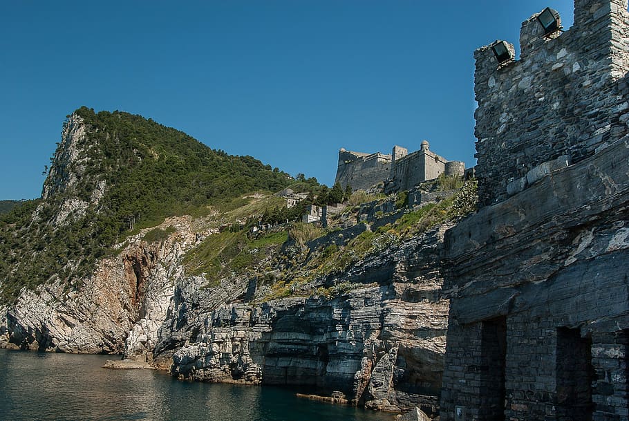 italy, portovenere, castle, fortress, cliff, sea, fort, europe, coastline, famous Place