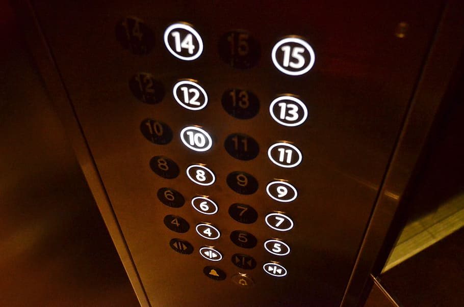 close-up photography, elevator button panel, elevator, passenger elevator, elevator button, floor button, technology, number, communication, business