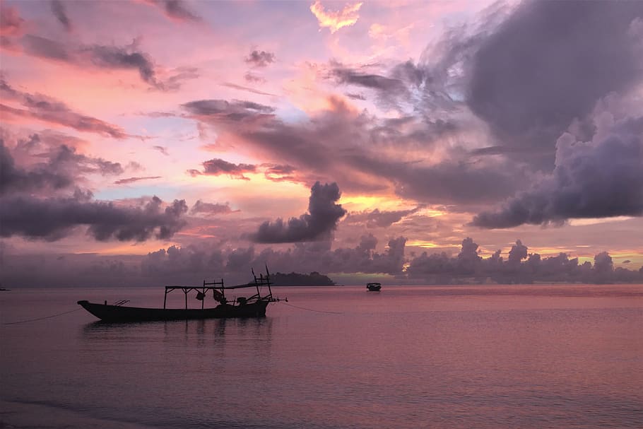 landscape, lake, sunset, sky, clouds, barca, scenic, cloud - sky, water, nautical vessel