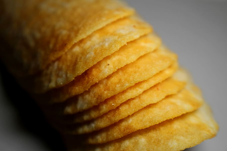 Chips, Stack, Yellow, stack of chips, potato chips, food, snack, nibble, hearty, crisps
