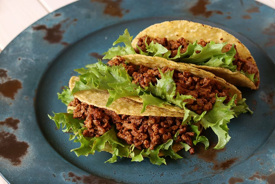cooked, food, plate, taco, mexican, beef, meal, vegetable, gourmet, freshness