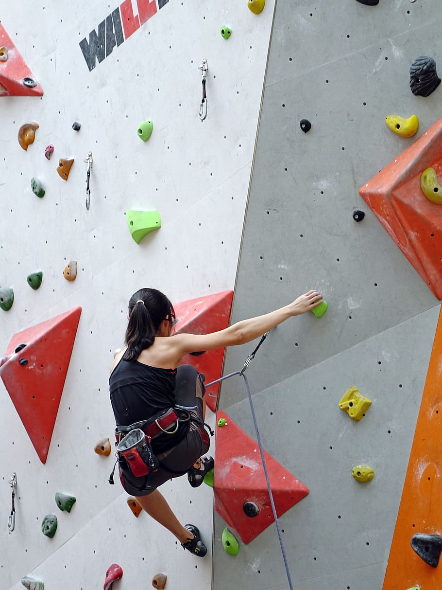 woman, playing, rock, climbing, Climbing, Rope, Rappelling, Wall, Rock, rope, wall, extreme