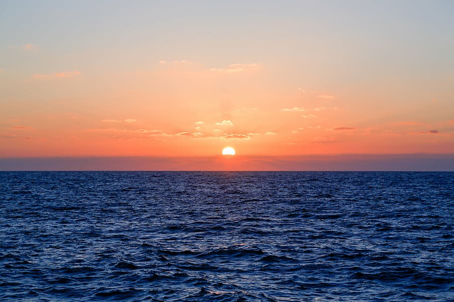 cuerpo, agua, puesta de sol, horizonte, anochecer, cielo, paisaje, océano, mar, naturaleza