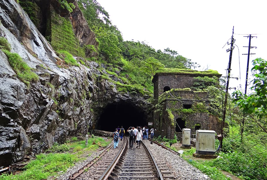 Ferrovia, Túnel, Montanha, ghats ocidental, índia, goa, montanhas, sahyadri, transporte ferroviário, transporte