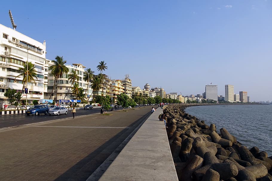 road near ocean, marine drive, boulevard, south mumbai, sea, arabian, coast, bay, nariman point, promenade