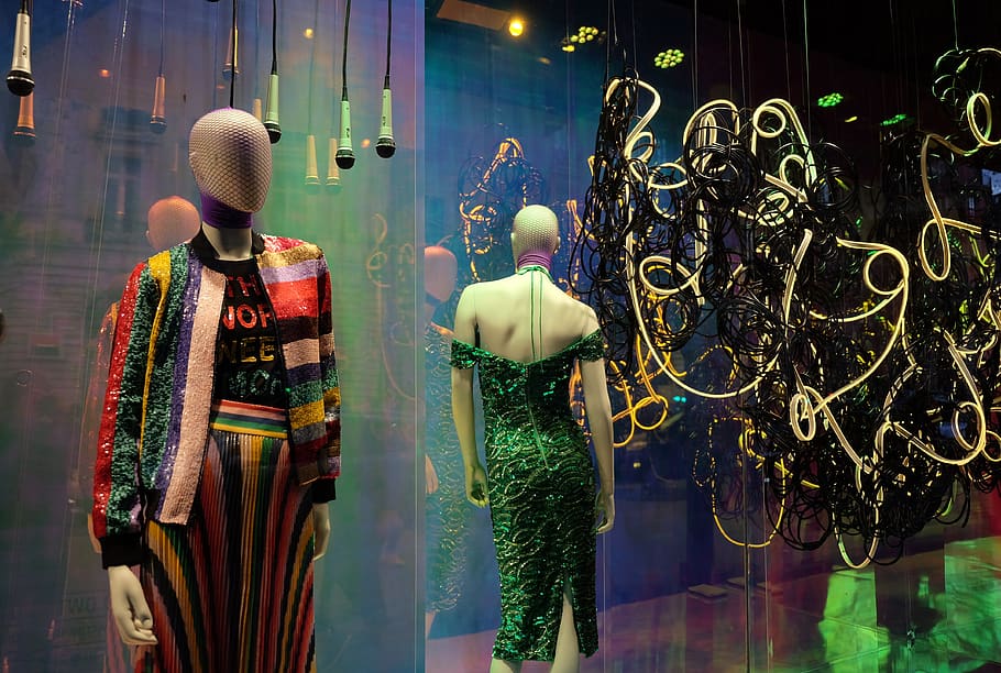 window, fashion, display dummy, doll, female, decoration, shopping, clothing, color, colorful