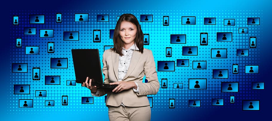 woman, holding, laptop computer, block chain, businesswoman, female, person, connection, data, records