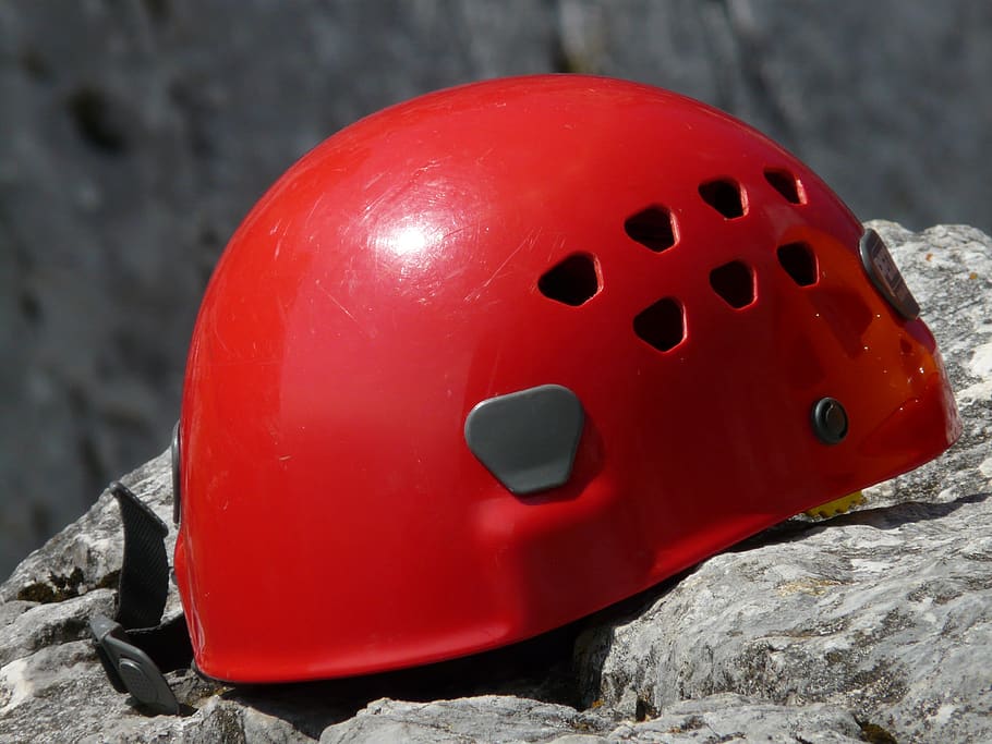 climbing helmet, helm, sport climbing helmet, protection, security, rockfall, protected, climbing equipment, equipment, red