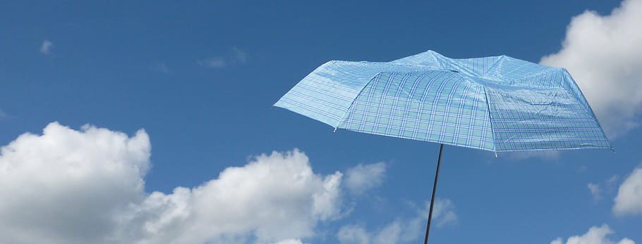 blue, umbrella, sky background, summer, clouds, holiday, air, cloud, blue sky, parasol