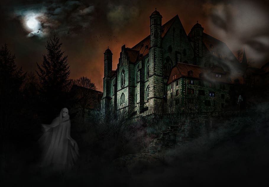 white, red, haunted, mansion, digital, wallpaper, castle, mystical, ghosts, creepy