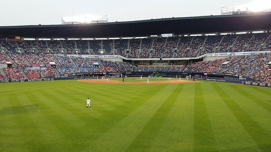 baseball stadium, players, baseball field, the crowd, grass, sport, stadium, team sport, group of people, spectator