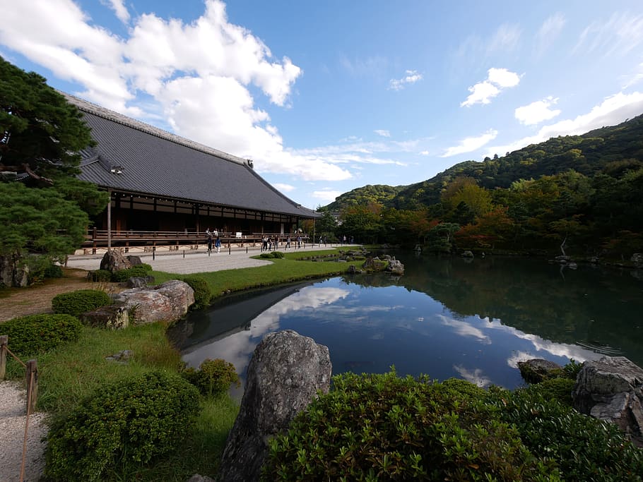 japan, kyoto, arashiyama, unesco, ten categories, tenryuji, water, built structure, architecture, cloud - sky