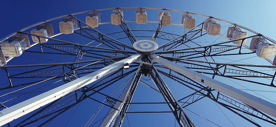 ferris wheel, fair, ride, entertainment, amusement, fun, sky, enjoyment, amusement park, clear sky