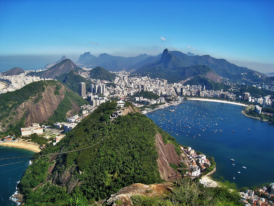 aerial, shot, city building, view from sugarloaf, views of corcovado, rio de janeiro, breathtaking view, world famous, nature, distant view
