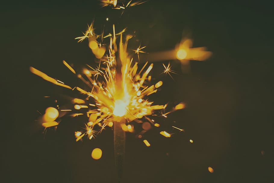 macrophotography of light, firecracker, close, photography, sparks, sparkler, light, party, celebration, birthday