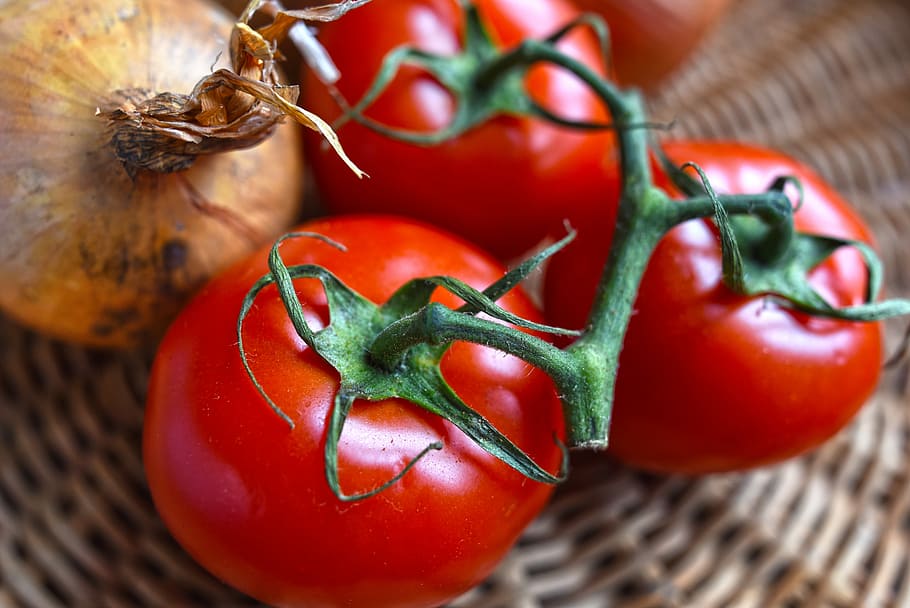 赤いトマト, タマネギ, トマト, 野菜, 食品, 栄養, 自然食品, 健康, ビタミン, 食事