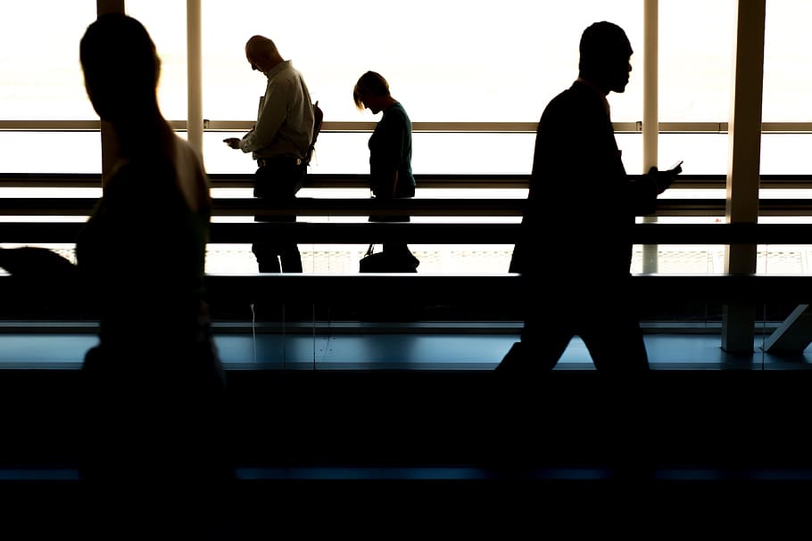 walking, airport, Passengers, people, business, travel, silhouette, women, group Of People, waiting