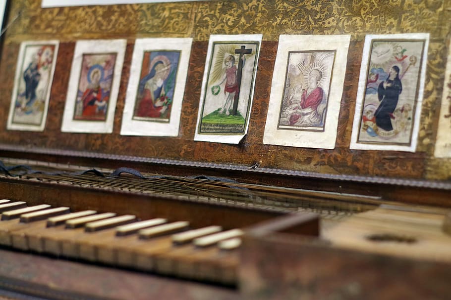Organ, Old, Keys, Pictures, Saints, wooden, piano, indoors, arts culture and entertainment, variation