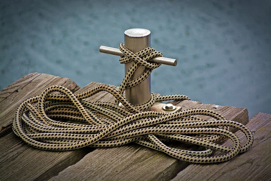 gray, metal dock anchor, web, dew, detention, tied down, fixing, knot, knitting, festival