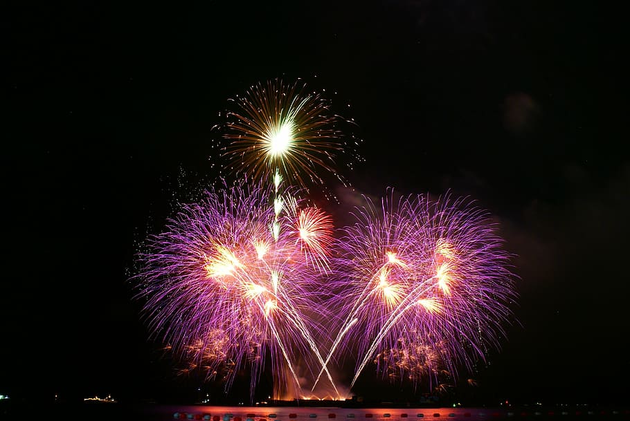 kembang api, langit, thailand, pattaya, perayaan, malam, diterangi, budaya seni dan hiburan, acara, gerak