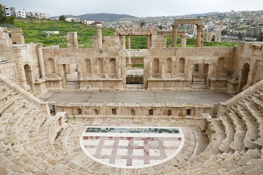 jordania, jerash, gerasa, ruina, pilar, antigüedad, templo, romano, arqueología, históricamente