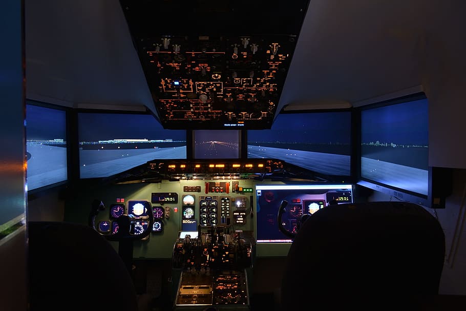 Simulator, Aviation, Md-80, Dc9, the md-80, the cockpit, flight simulator, flight, indoors, technology