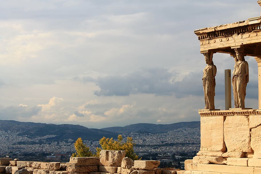 Foto, pilares, durante el día, la Acrópolis, Grecia, antigua, Atenas, Europa, hito, monumento