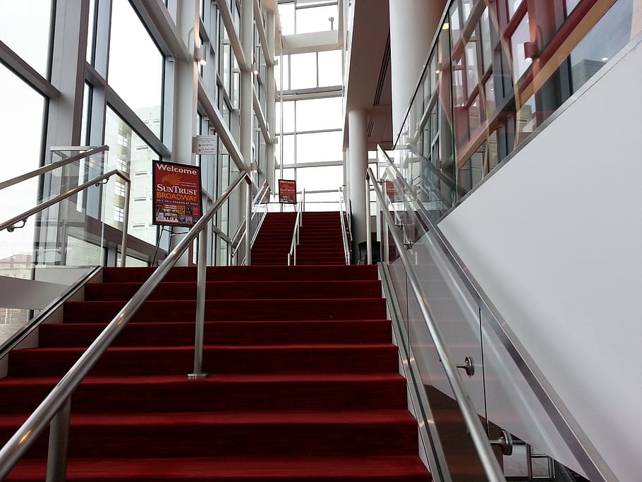 pac, durham performing arts center, durham, north carolina, nc, theater, show place, red carpet, staircase, steps and staircases