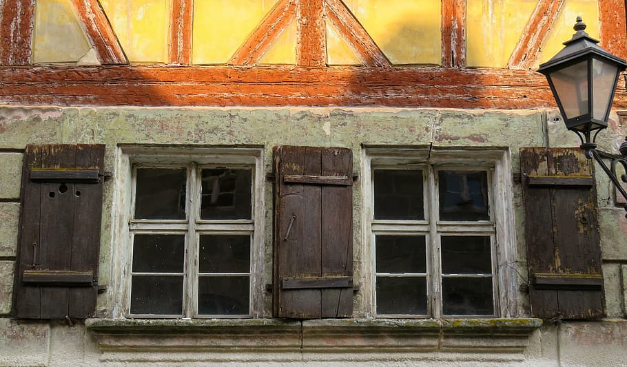 window, old, ruin, middle ages, lantern, old house, leave, shutter, architecture, built structure