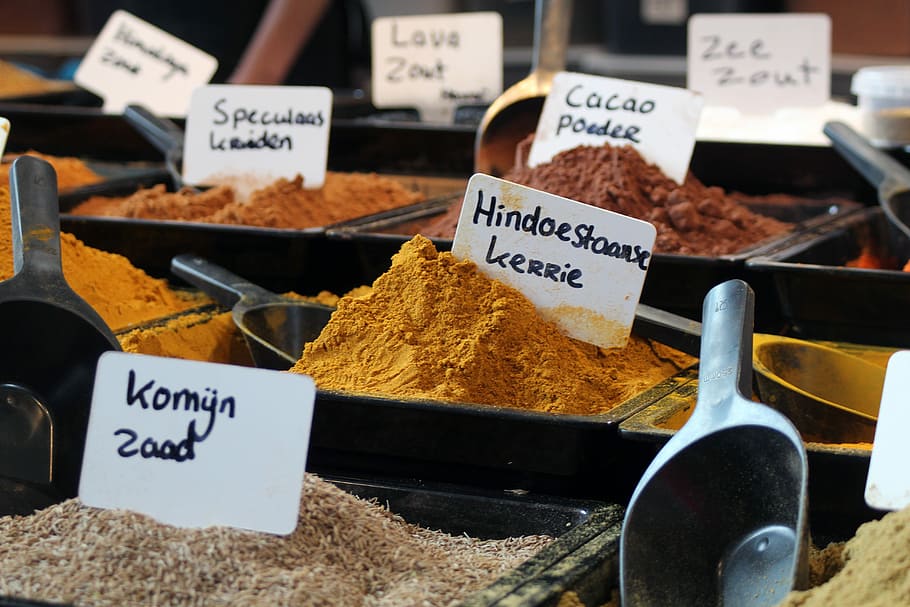 Spices, Curry, Market, Market, Market Stall, market, season, colorful, spice mix, color, powder