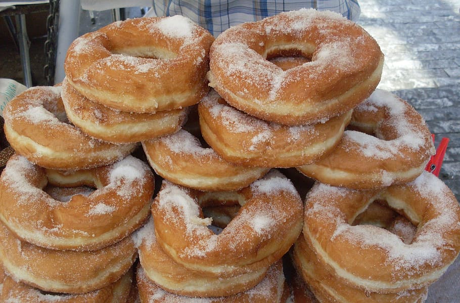 donuts, sugar, buns, bread bakery pastry, food and drink, food, freshness, close-up, still life, baked