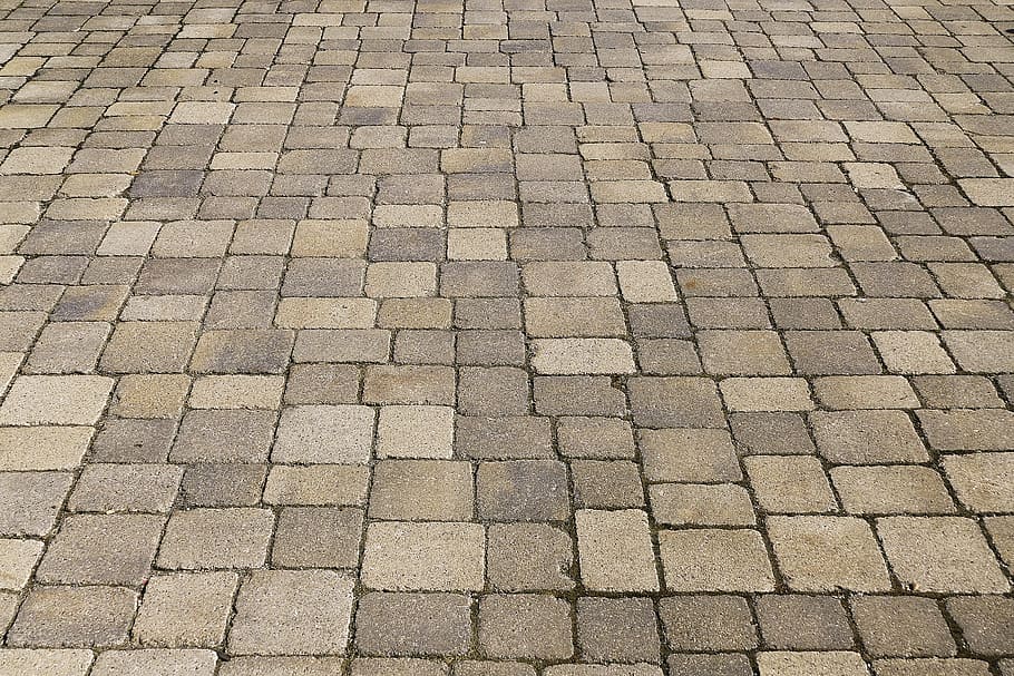 gray concrete bricks, patch, flooring, paving stones, concrete blocks, composite stones, paved, slabs, background, natural stone
