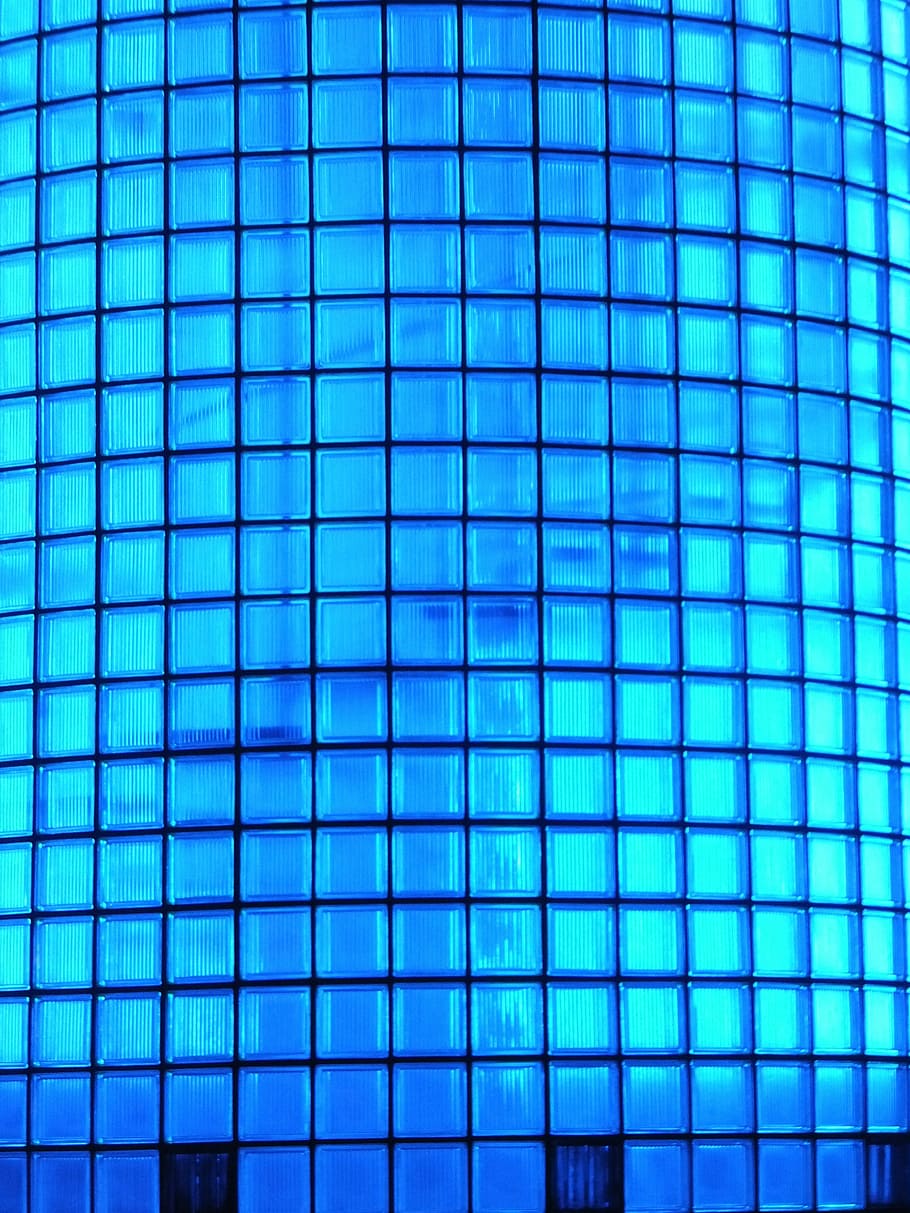 blok kaca, biru, dinding kaca, kaca, bangunan, arsitektur, cahaya, cahaya biru, latar belakang, pola
