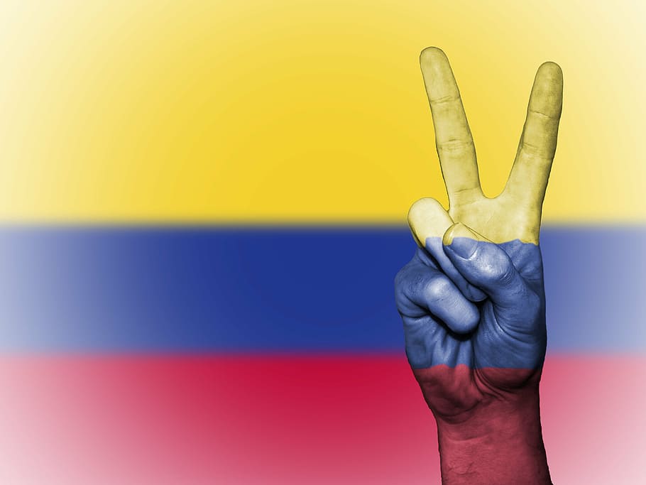 mão da pessoa, Colômbia, nação, plano de fundo, cores, país, bandeira, gráfico, ícone, nacional